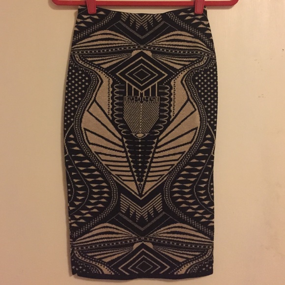 Black and Gold Bodycon Midi Skirt and Crop Top Set - Picture 2 of 4